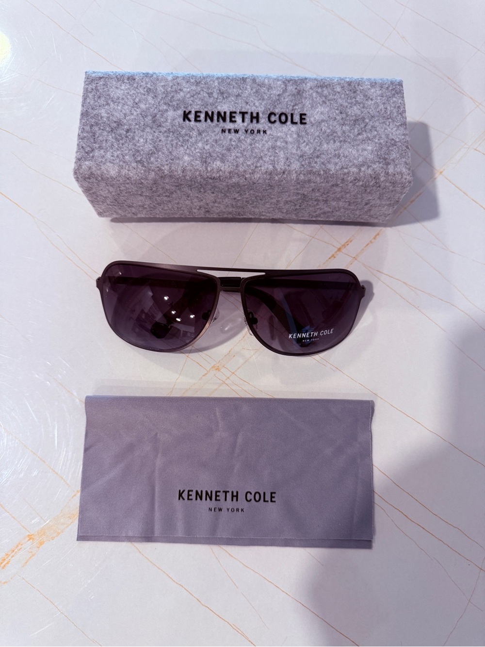 Kenneth Cole Men’s Dark Gray Aviator Sunglasses